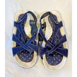 Lands End Strappy Navy Leather Sandals Women's Size 9 Beach Vacation Boho Hippie